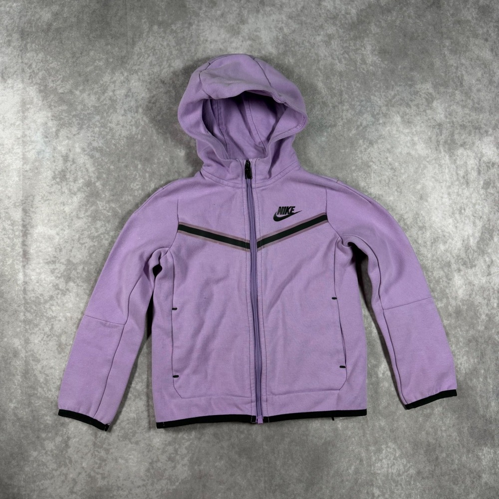 Nike Tech Fleece Kids Full Zip Hoodie Purple Black Chevron 4T Toddler Boy Girl